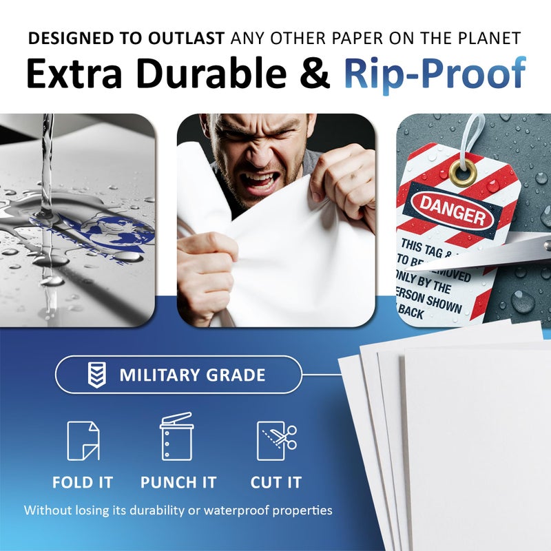 TerraSlate Premium Waterproof Paper, 5 MIL 8.5â€ x 11â€, Laser Printer & Copy Machine Compatible, Durable & Rain/Weather-Proof Copy Paper, White Paper (100 Sheets) - Image 3